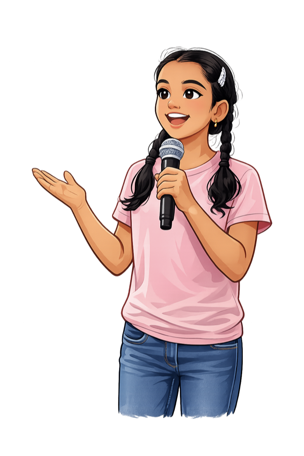 Girl speaking with microphone